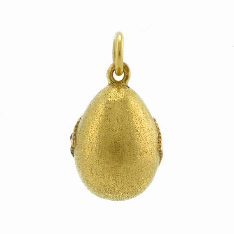 A Russian gold three cabochon pale blue topaz miniature pendant egg - Image 2