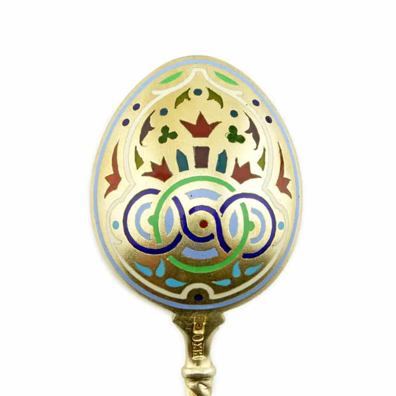 A set of twelve gilded silver, champlevé, guilloché, & plique-à-jour enamel spoons in fitted box, Khlebnikov for Tiffany & Co. - Image 3