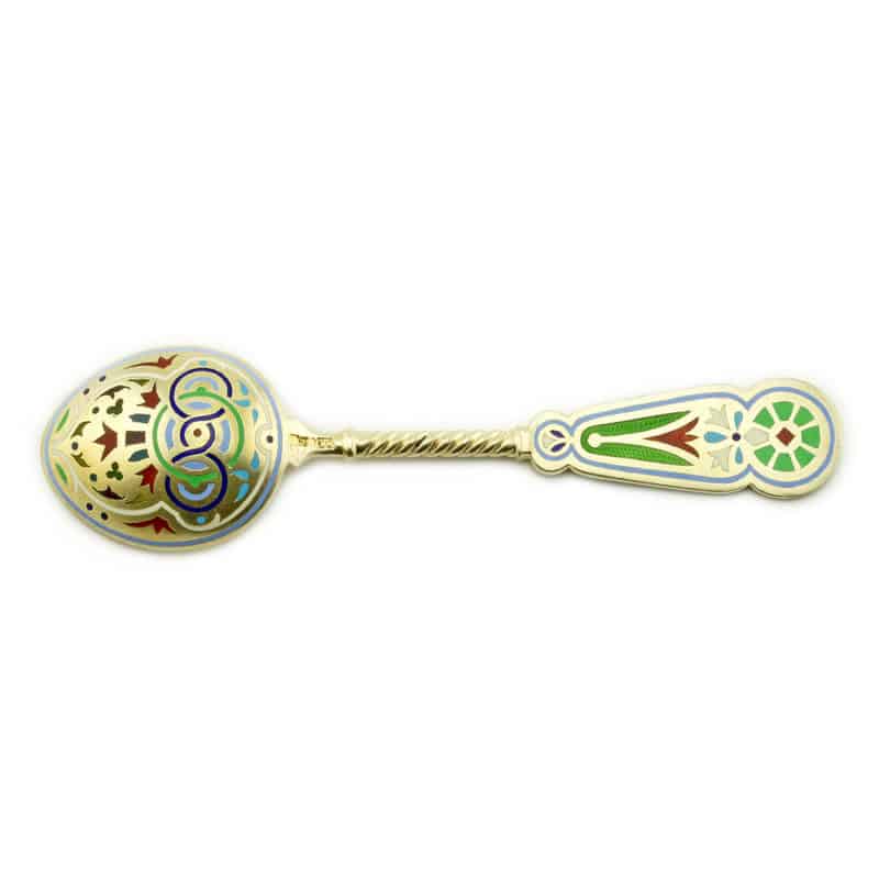 A set of twelve gilded silver, champlevé, guilloché, & plique-à-jour enamel spoons in fitted box, Khlebnikov for Tiffany & Co. - Image 4
