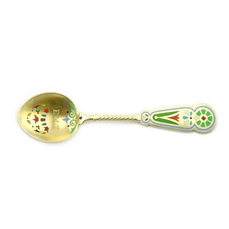 A set of twelve gilded silver, champlevé, guilloché, & plique-à-jour enamel spoons in fitted box, Khlebnikov for Tiffany & Co. - Image 5