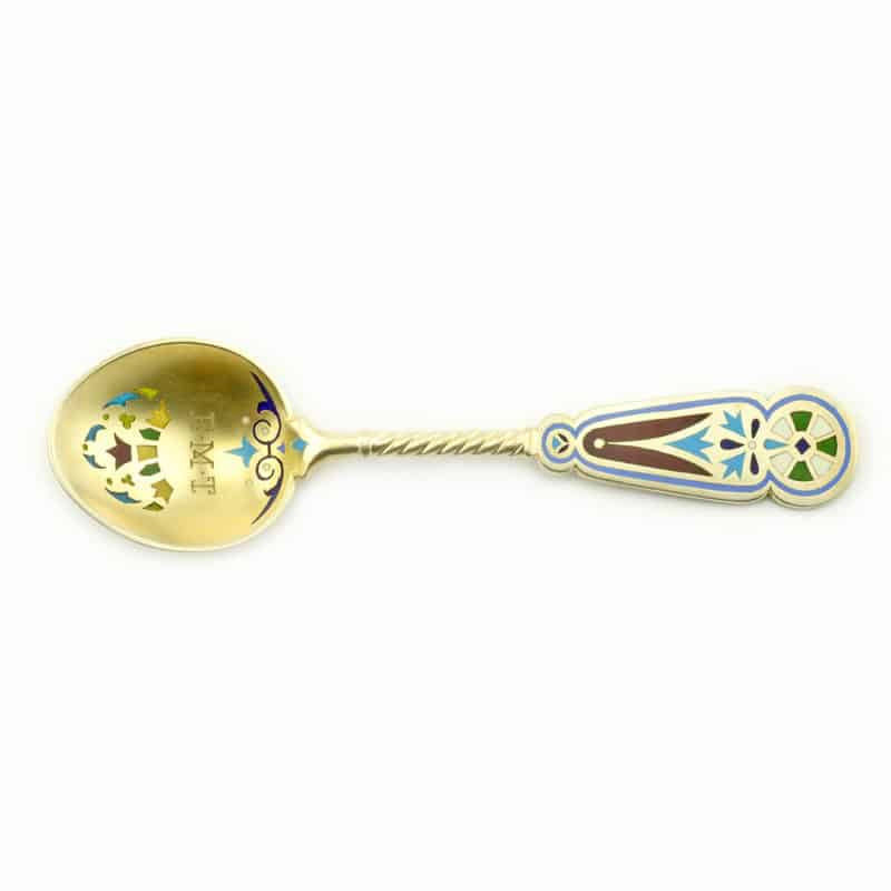 A set of twelve gilded silver, champlevé, guilloché, & plique-à-jour enamel spoons in fitted box, Khlebnikov for Tiffany & Co. - Image 8
