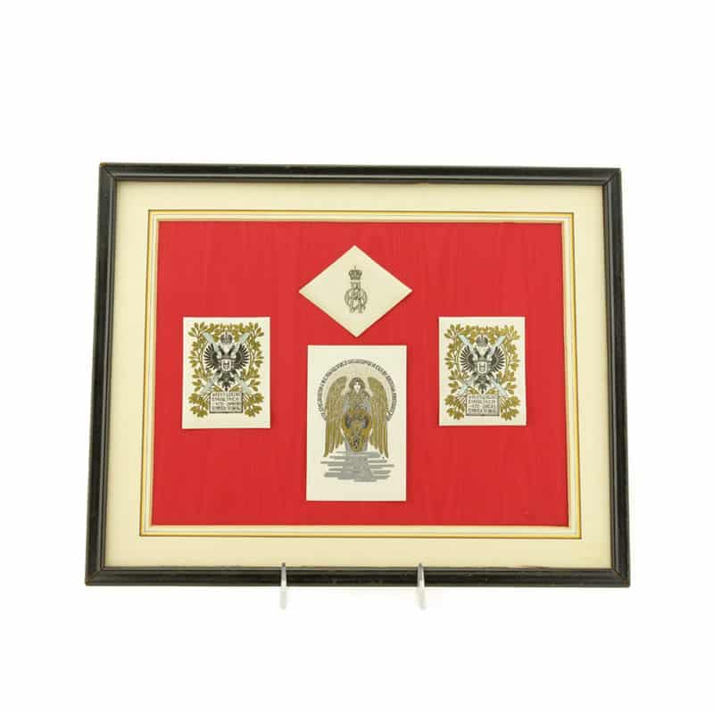 Four Russian Imperial bookplates from libraries of Nicholas II, Alexandra Feodorovna, & Tsarevich Alexei