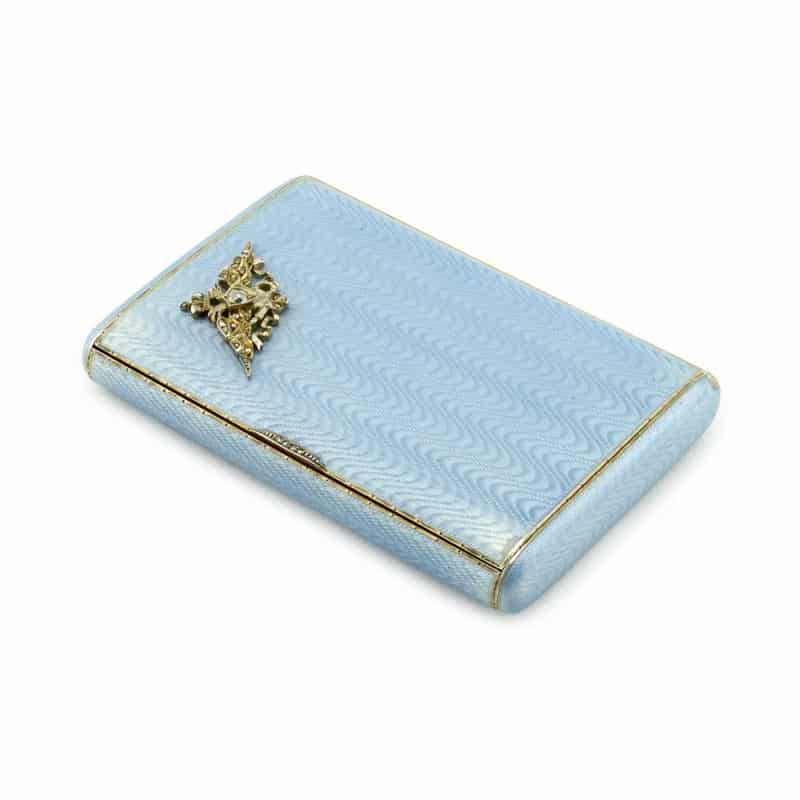 A Russian jeweled gilded silver & guilloché enamel Imperial presentation cigarette case, the Third Artel - Image 4
