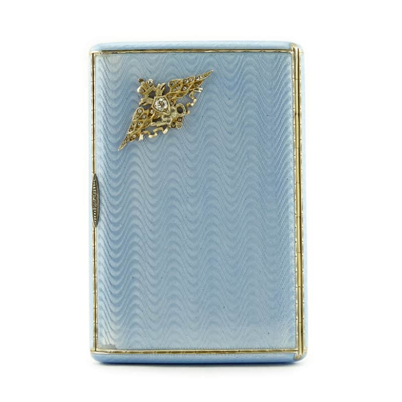 A Russian jeweled gilded silver & guilloché enamel Imperial presentation cigarette case, the Third Artel - Image 5