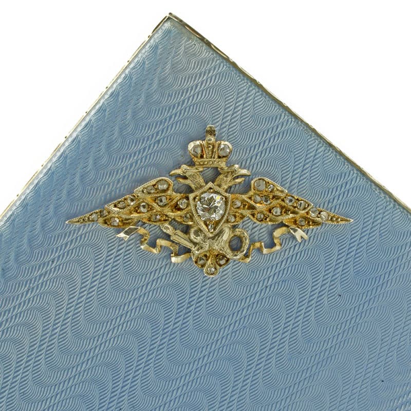 A Russian jeweled gilded silver & guilloché enamel Imperial presentation cigarette case, the Third Artel - Image 9
