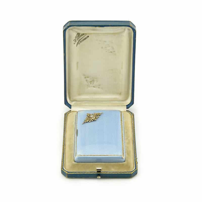 A Russian jeweled gilded silver & guilloché enamel Imperial presentation cigarette case, the Third Artel