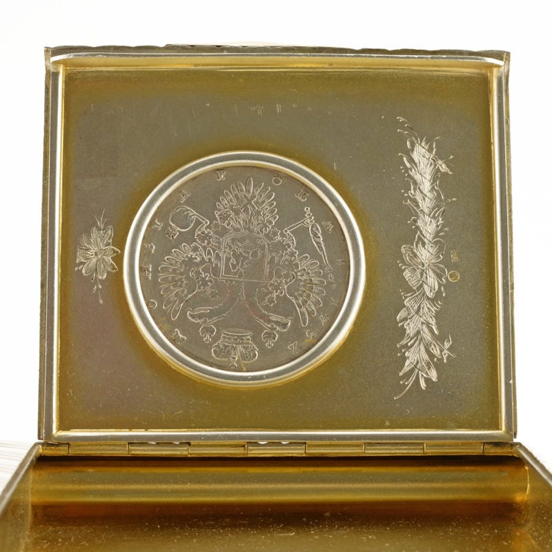 Russian antique silver cigarette case set with a 1732 coin from the period of Empress Anna - Image 5