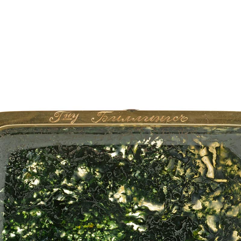 C.K.G. Billings: A Fabergé two color gold-mounted moss agate presentation cigarette case - Image 9