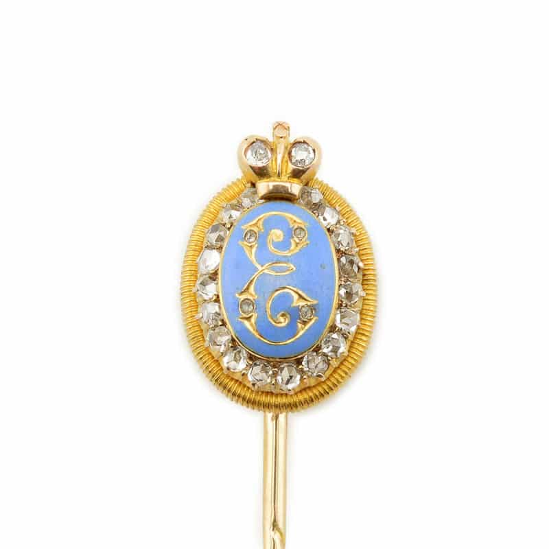 Grand Duchess Elizabeth Feodorovna: A very rare Fabergé diamond-set gold & enamel Imperial presentation stick pin