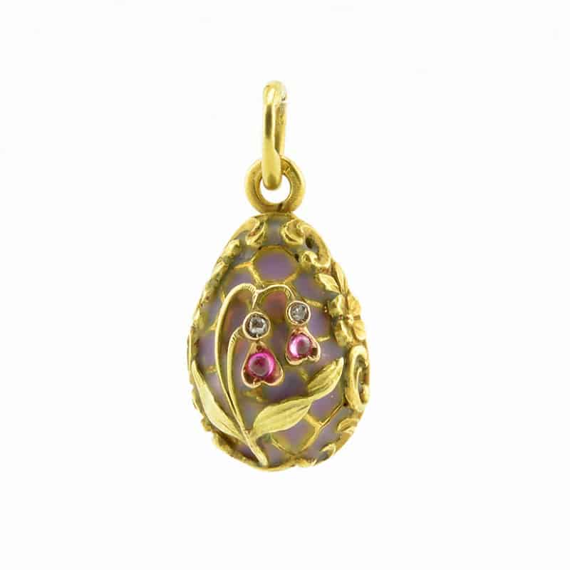A Russian Gold, Diamonds & Cabochon Miniature Pendant Egg