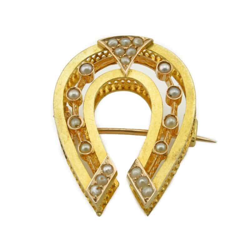 A Russian pearl-set gold horseshoe brooch - Image 2