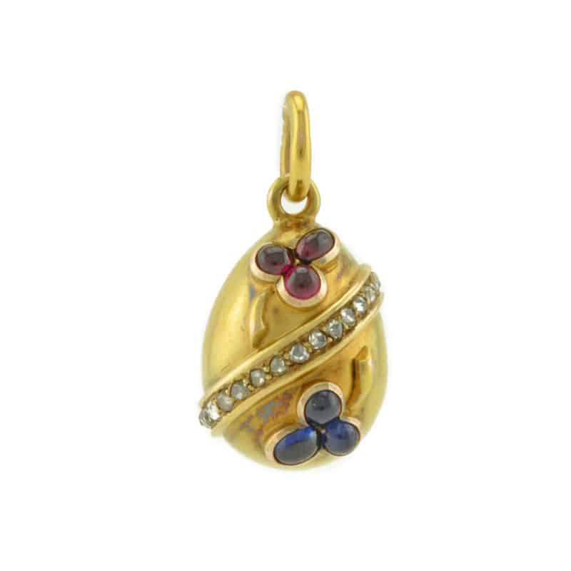 A Faberge jeweled gold miniature pendant egg, Eduard Schramm
