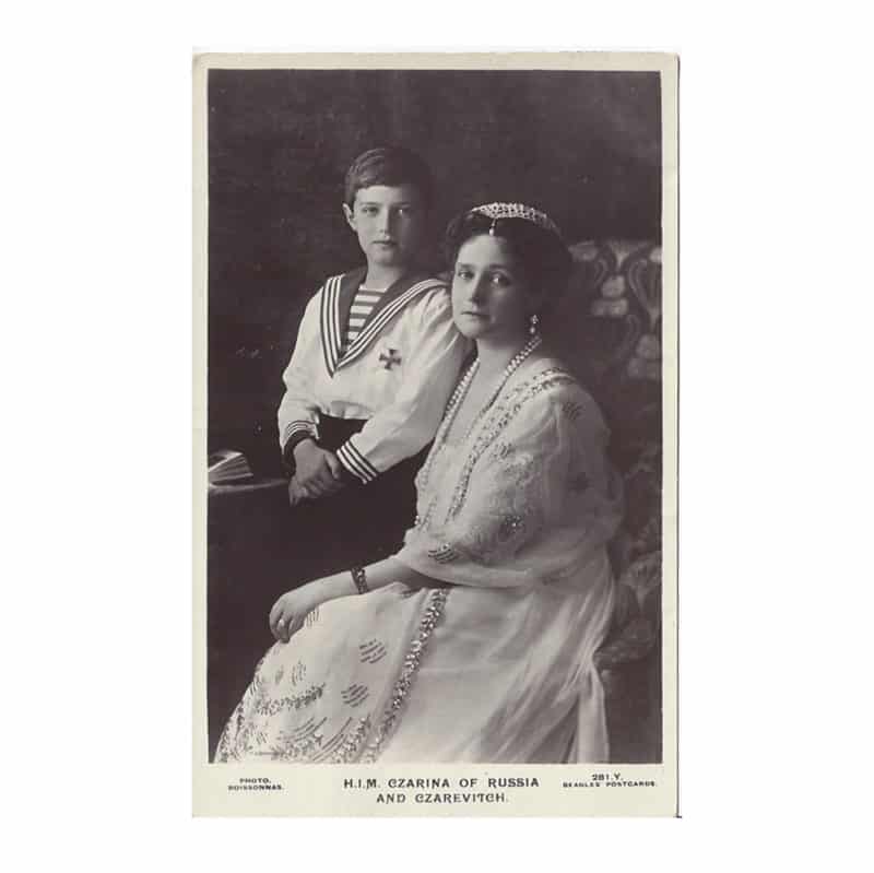 A British photo postcard with Empress Alexandra Feodorovna & Tsarevich Alexei after Boissonas