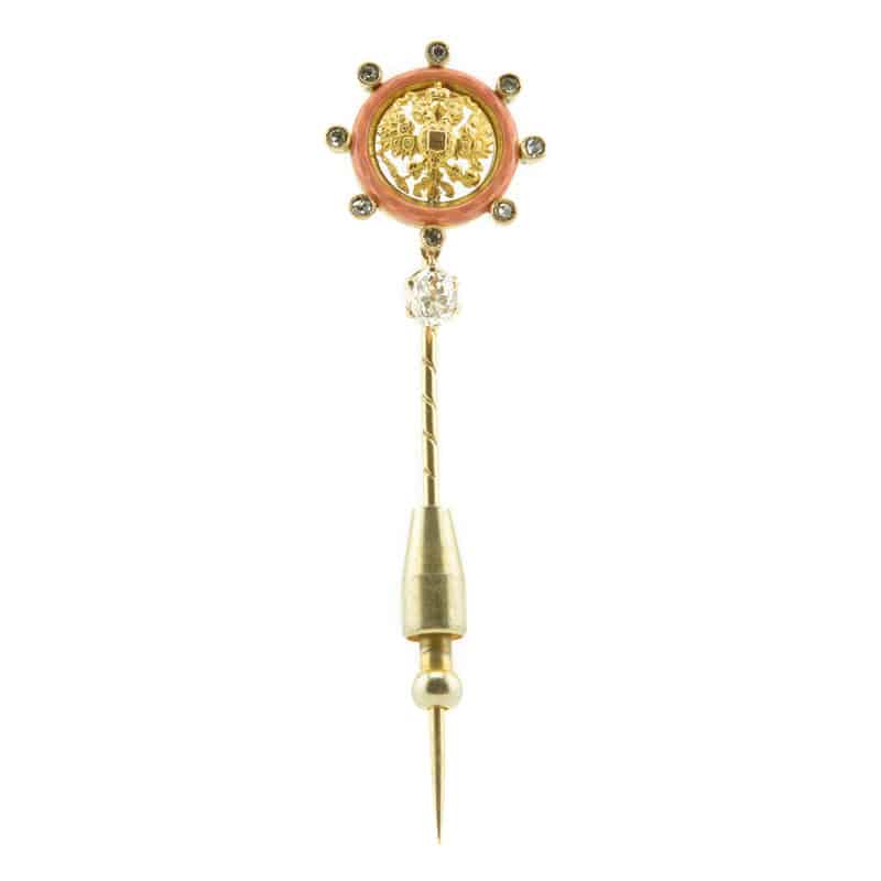 A Fabergé gold, diamonds and enamel Imperial presentation stick pin
