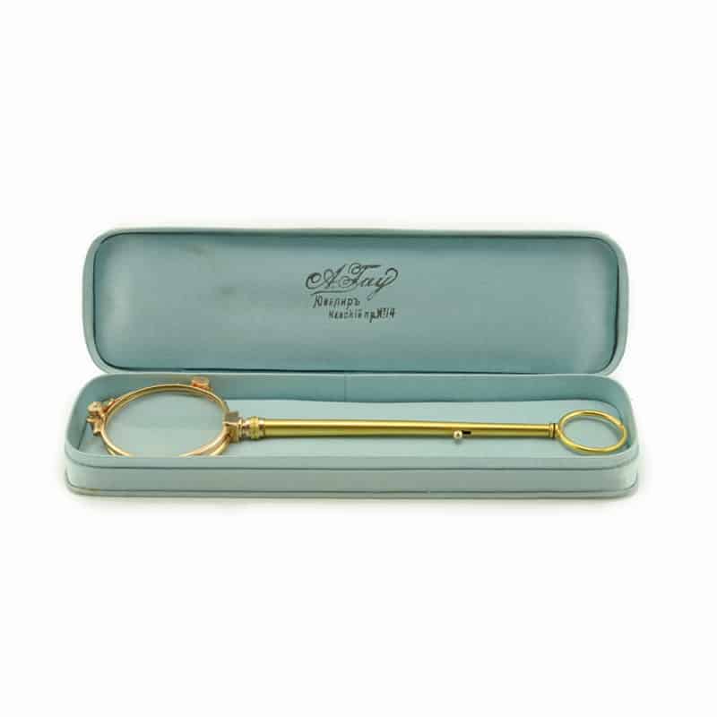 A Russian Two Color Gold Lorgnette in Fitted Box