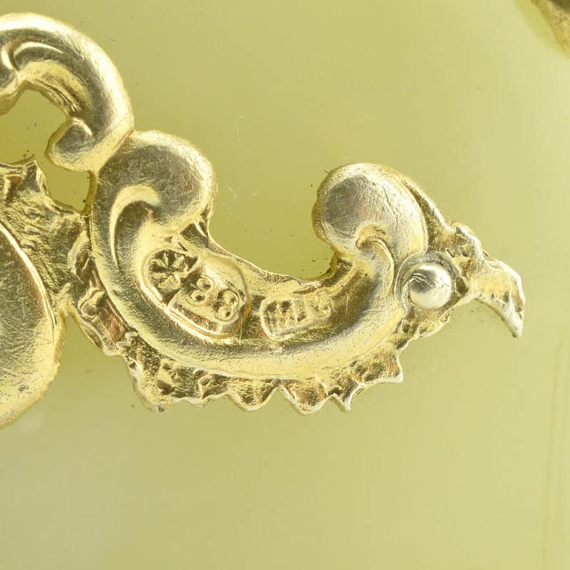 A Faberge Bowenite and Silver Figural Egg-Shaped Desk Clock, Michael Perchin - Image 8