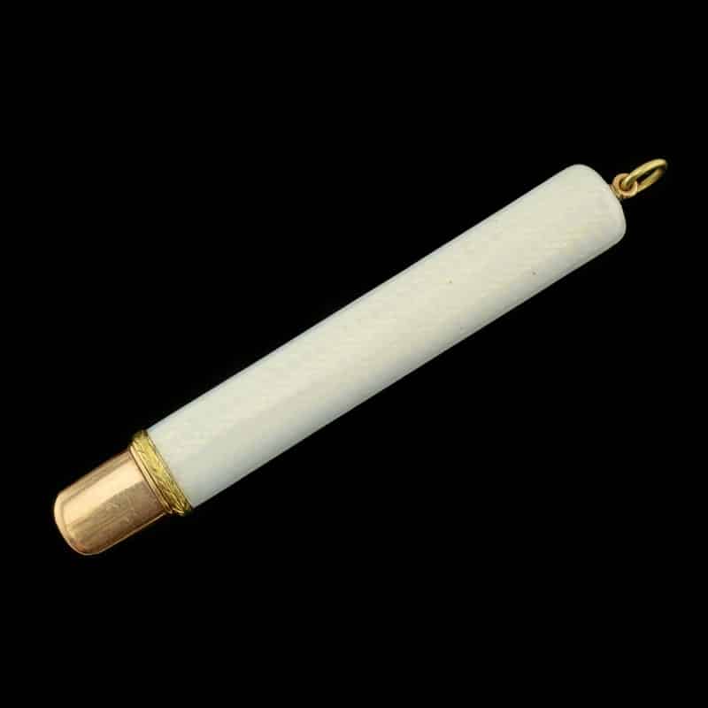 An antique Fabergé two-color gold & guilloché enamel pencil holder