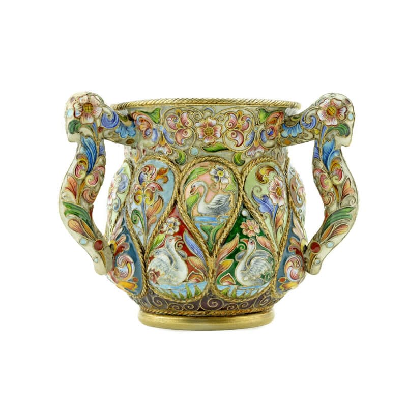 Feodor Ruckert Enamel 3 Handled Loving Cup