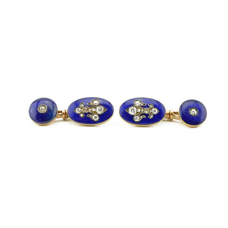 A Pair of Faberge Gold, Enamel and Diamond Cufflinks, Eduard Schram - Image 2