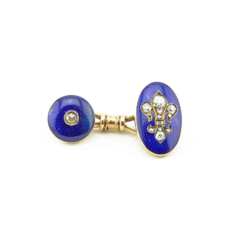 A Pair of Faberge Gold, Enamel and Diamond Cufflinks, Eduard Schram - Image 3