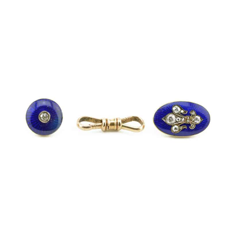 A Pair of Faberge Gold, Enamel and Diamond Cufflinks, Eduard Schram - Image 4