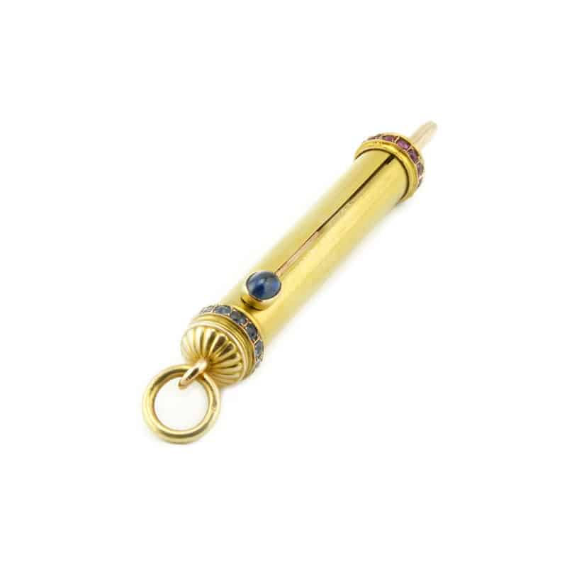 Faberge gold, ruby and sapphire retractible combination pencil/pen, Alfred Thielemann - Image 4