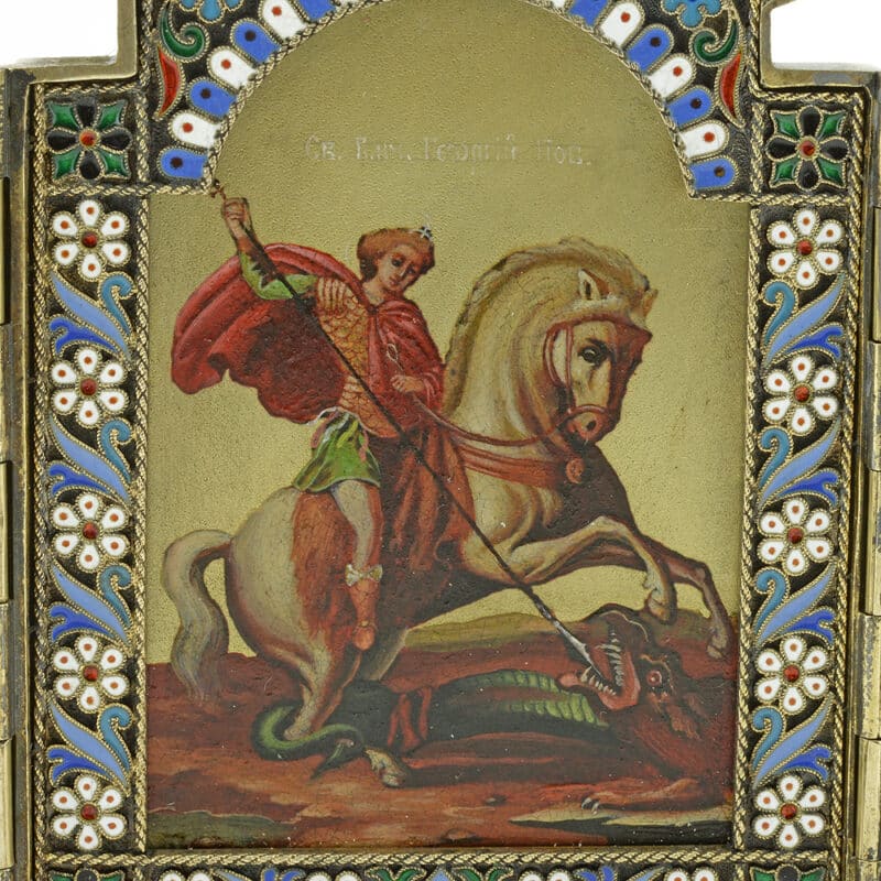 A Russian Silver and Enamel Mounted Triptych Icon, Pavel Ovchinnikov - Image 7
