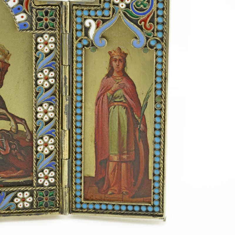 A Russian Silver and Enamel Mounted Triptych Icon, Pavel Ovchinnikov - Image 8