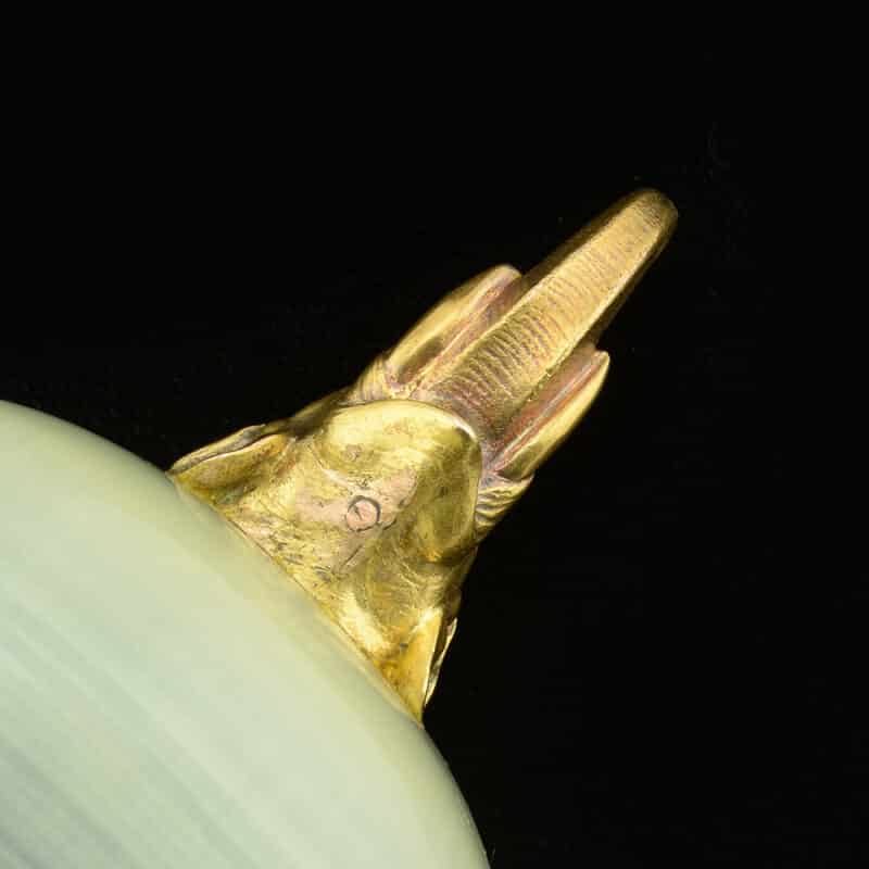 A Faberge Two Color Gold, Ruby and Carved Agate Figural Kovsh, Michael Perchin - Image 10