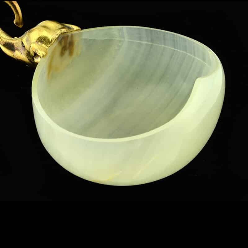 A Faberge Two Color Gold, Ruby and Carved Agate Figural Kovsh, Michael Perchin - Image 5