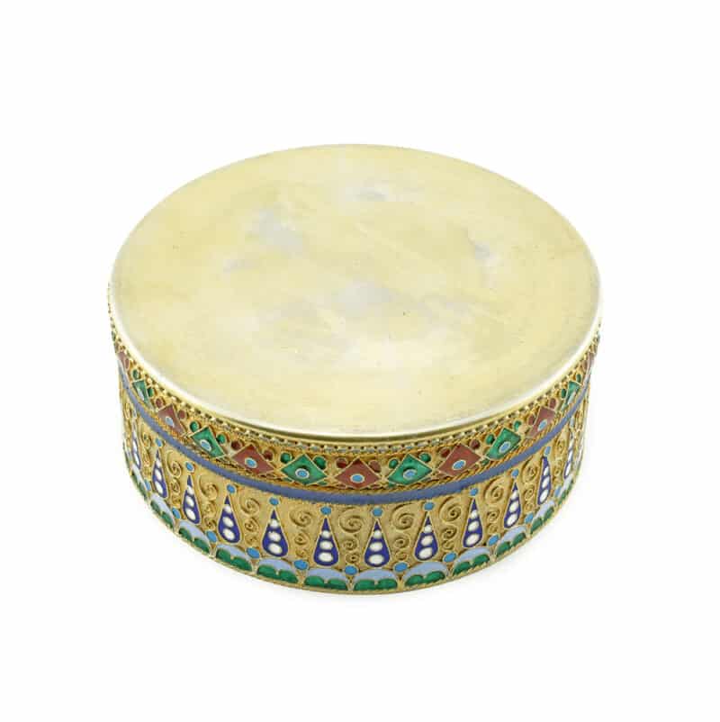 A Russian Silver Gilt, Cloisonne and Plique-a-jour Enamel Box, Ovchinnikov - Image 8