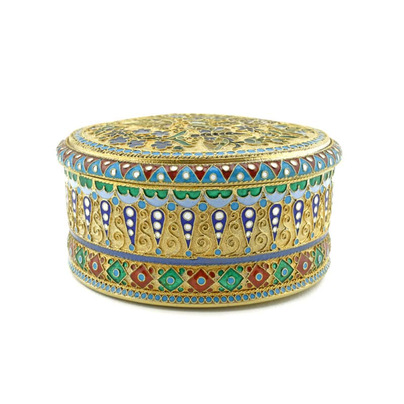 A Russian Silver Gilt, Cloisonne and Plique-a-jour Enamel Box, Ovchinnikov - Image 2