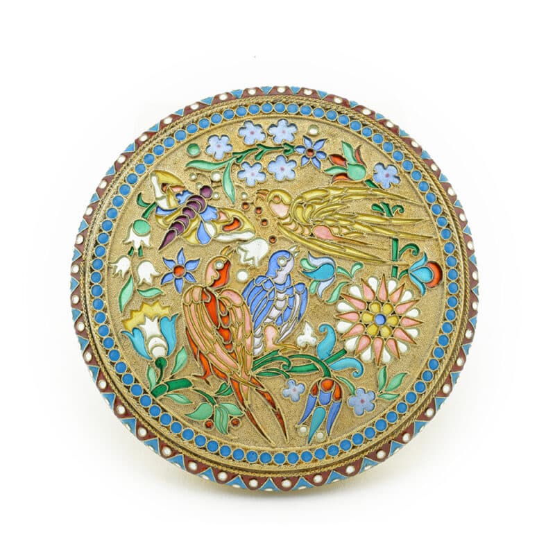 A Russian Silver Gilt, Cloisonne and Plique-a-jour Enamel Box, Ovchinnikov - Image 5