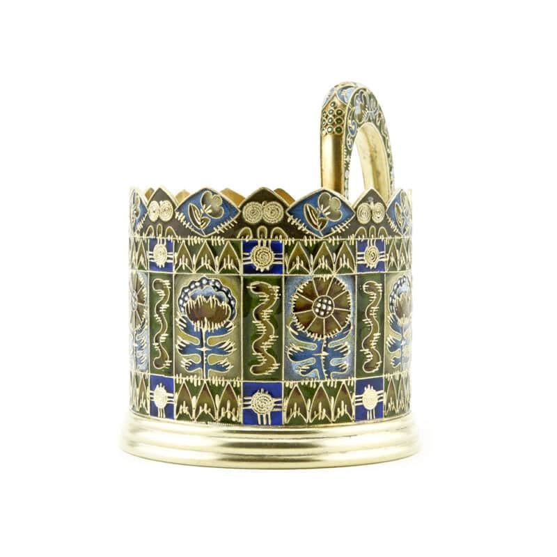 A Faberge Silver and Shaded Cloisonne Enamel Tea Glass Holder - Image 2