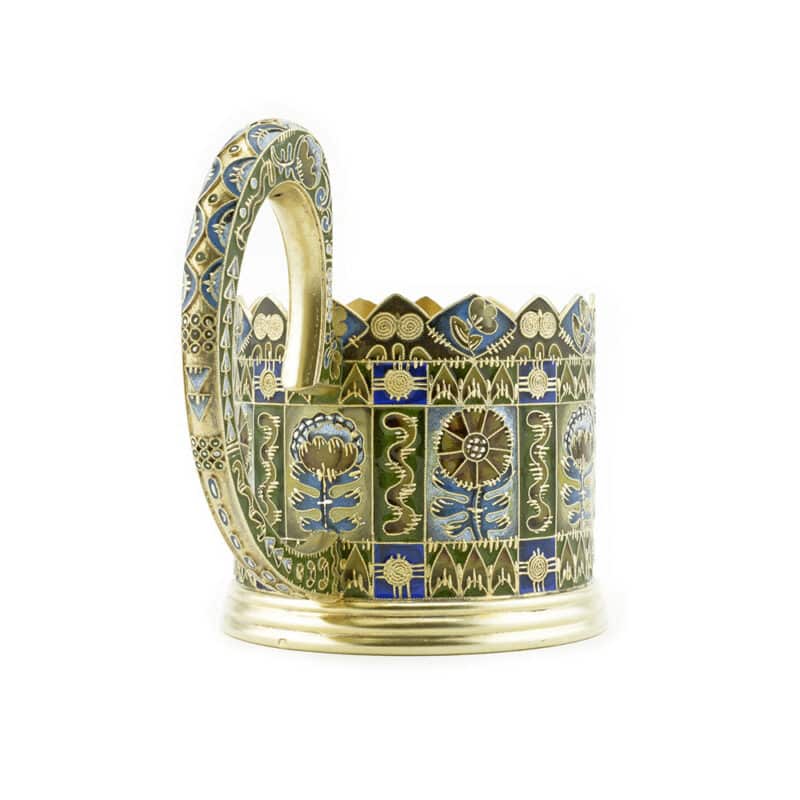 A Faberge Silver and Shaded Cloisonne Enamel Tea Glass Holder - Image 4