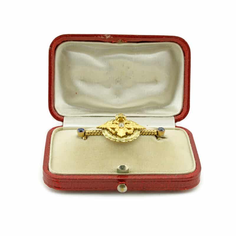 Faberge Gold, Diamond and Sapphire Imperial Presentation Brooch, Alfred Thielemann