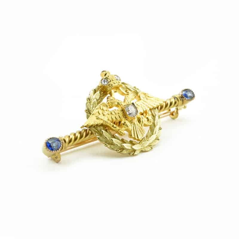 Faberge Gold, Diamond and Sapphire Imperial Presentation Brooch, Alfred Thielemann - Image 4