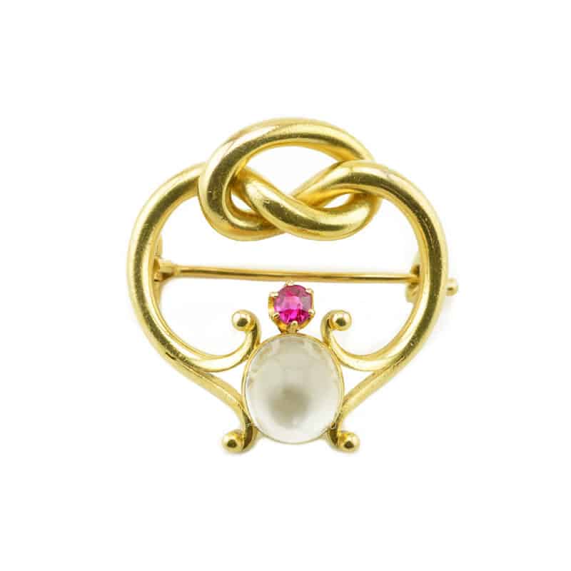 Faberge Gold, Moonstone and Sapphire Brooch