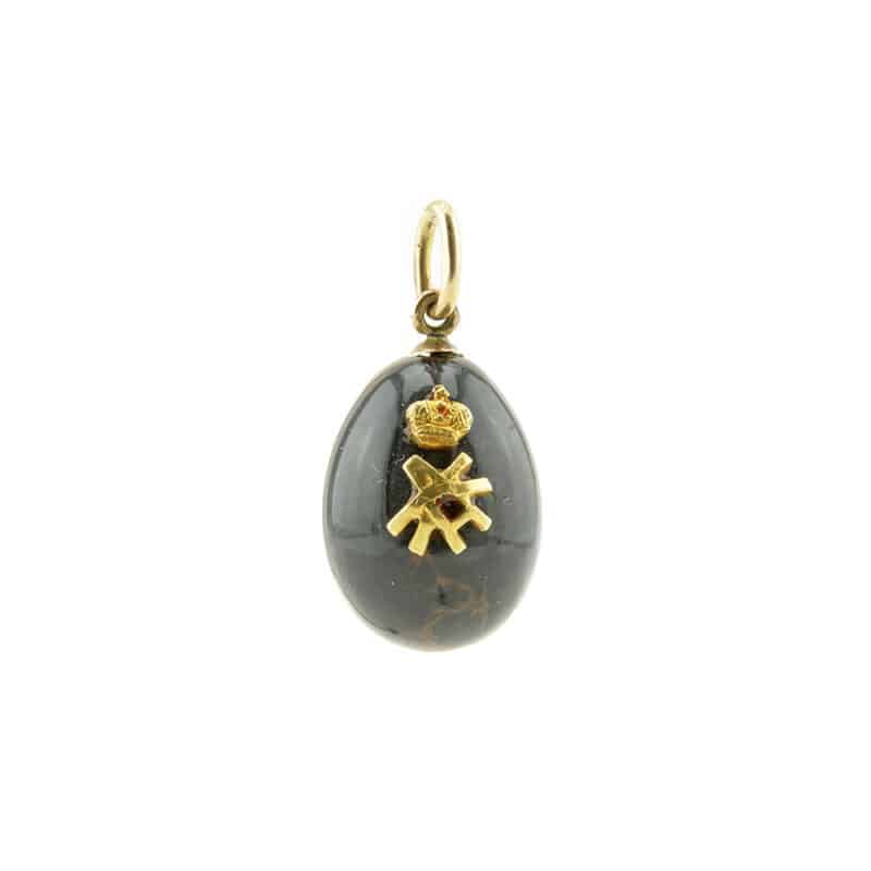 A Faberge Gold and Brown Jasper Miniature Pendant Egg