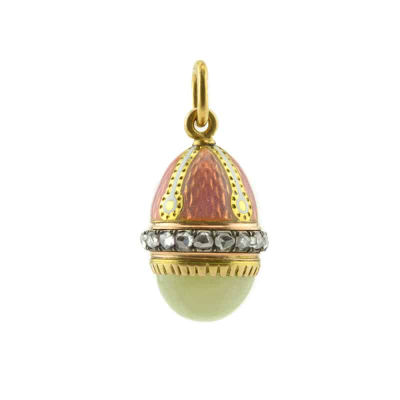A Faberge gold, diamond, enamel and bowenite miniature pendant egg, Henrik Wigstrom - Image 2