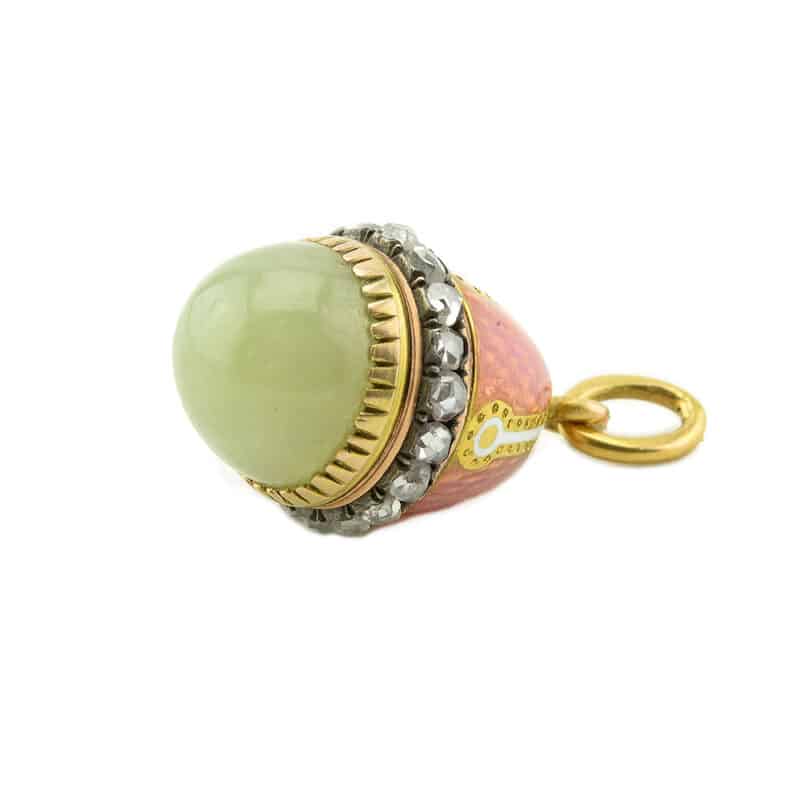A Faberge gold, diamond, enamel and bowenite miniature pendant egg, Henrik Wigstrom - Image 3