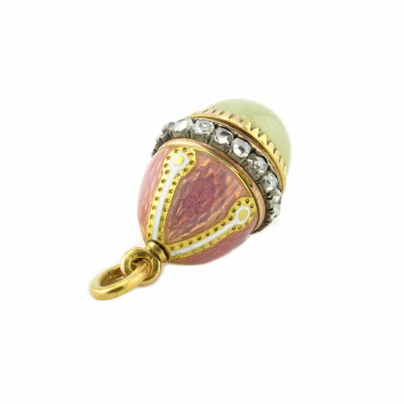 A Faberge gold, diamond, enamel and bowenite miniature pendant egg, Henrik Wigstrom - Image 4