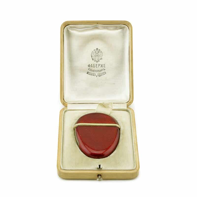 A Faberge Enamel and Silver Vesta Case Contained in it's Original Wooden Case