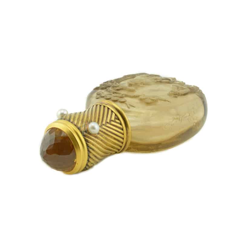 Faberge Gold, Pearl, Jeweled and Carved Smoky Quartz Scent Bottle, Workmaster Eduard Schramm - Image 7