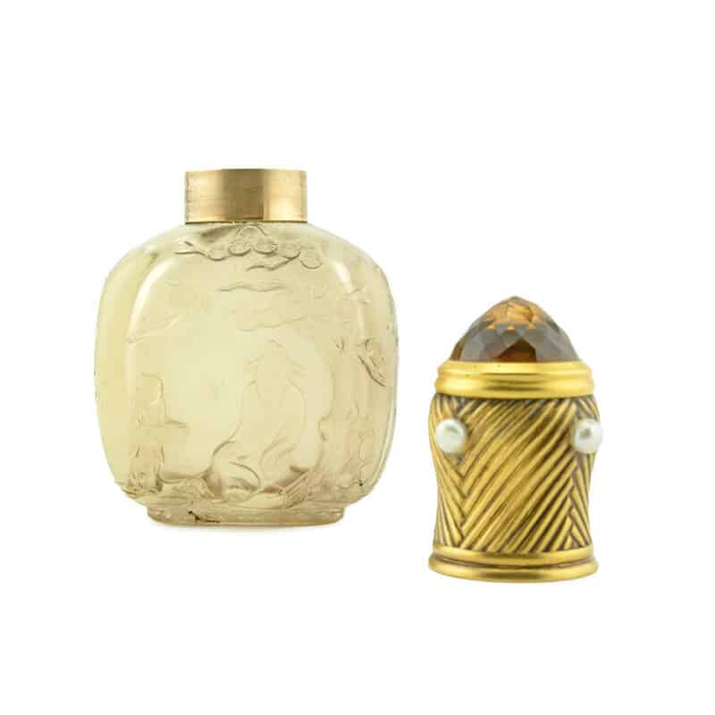 Faberge Gold, Pearl, Jeweled and Carved Smoky Quartz Scent Bottle, Workmaster Eduard Schramm - Image 8