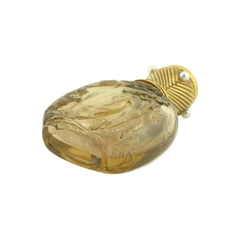 Faberge Gold, Pearl, Jeweled and Carved Smoky Quartz Scent Bottle, Workmaster Eduard Schramm - Image 10