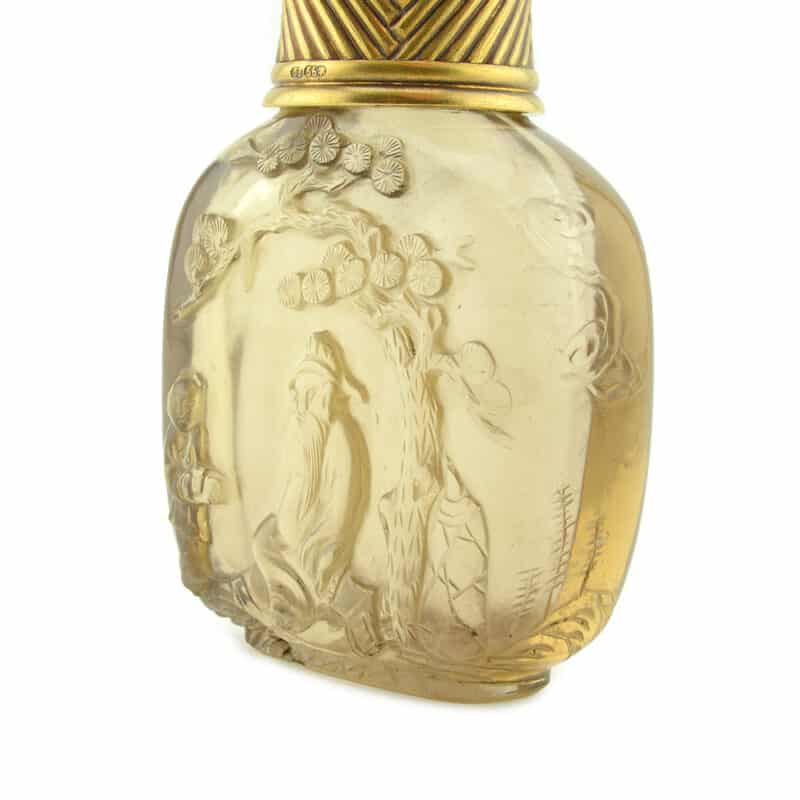 Faberge Gold, Pearl, Jeweled and Carved Smoky Quartz Scent Bottle, Workmaster Eduard Schramm - Image 3