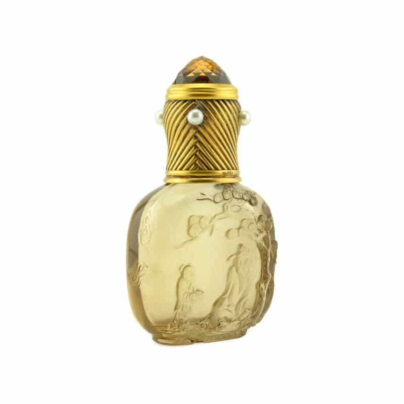 Faberge Gold, Pearl, Jeweled and Carved Smoky Quartz Scent Bottle, Workmaster Eduard Schramm - Image 5