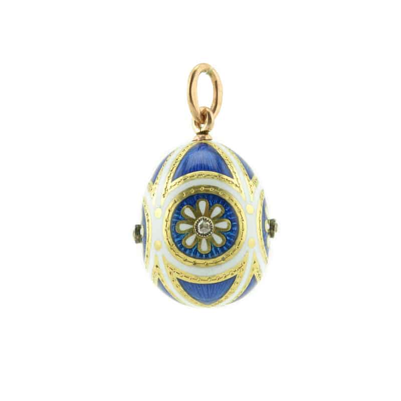 Faberge Diamond, Gold and Enamel Miniature Pendant Easter Egg, Michael Perchin