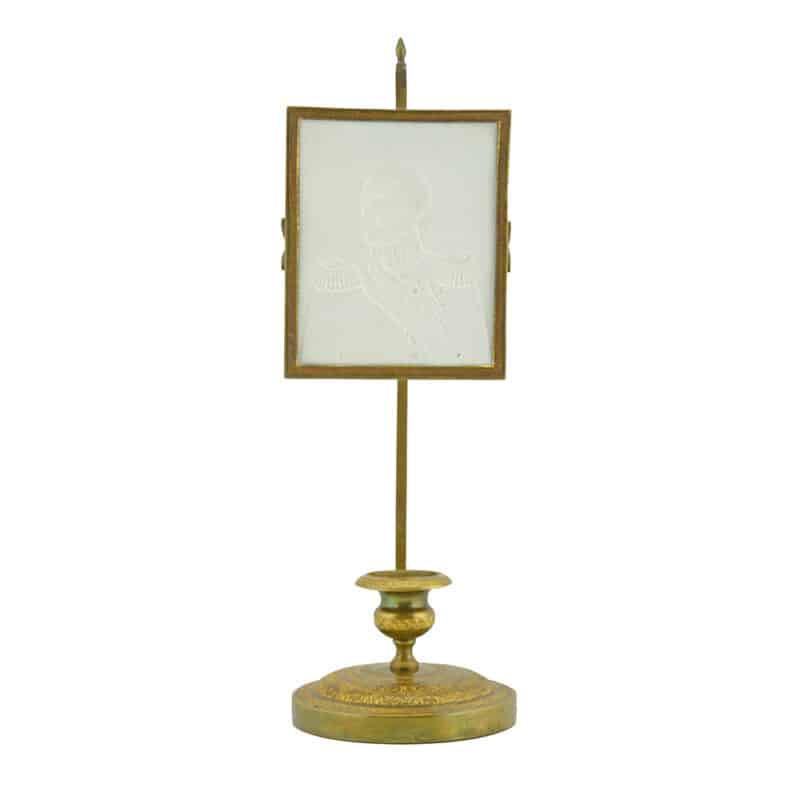 An Exquisite Russian Gilded Bronze Candlestick with a Lithophane Screen Depicting Portrait of Tsar Nicholas I